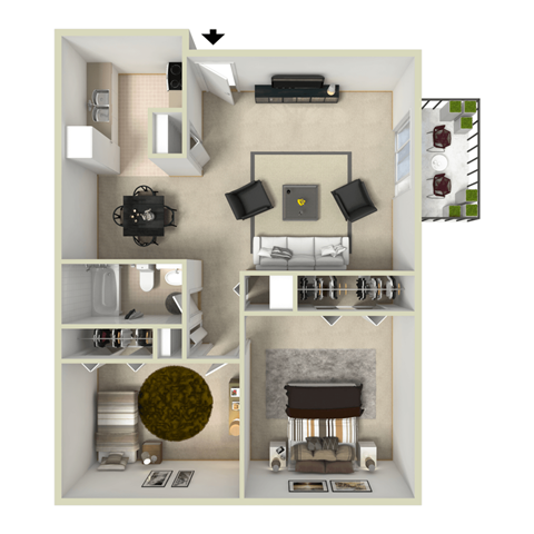 Floor plan for 2 beds, 1 bath, 794 sqft